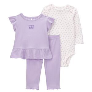 NWT Girls Sz 24 Months Purple Butterfly Shirts & Coordinating Pants 3 Pc Outfit